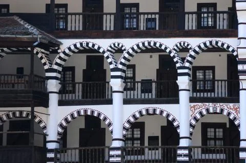 Closeup image of the rila monastery Stock Photos