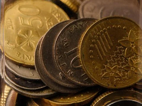 Closeup image shows Malaysian Ringgit sen coins Stock Photos