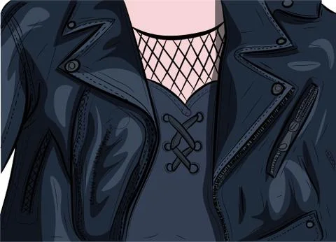Closeup image of a woman wearing a leather jacket. Stock Illustration