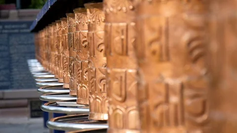 Closeup of Indian prayer wheels Stock Footage 91429224
