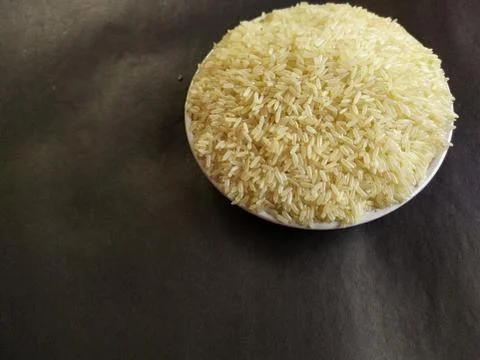 Closeup of Indian Rice on a plate, black background. Stock Photos