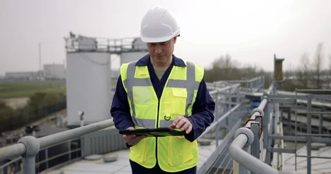 Closeup industrial worker using a digital tablet on site Stock Footage 88768654