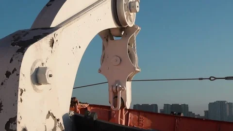 Closeup Insert of Lifeboat davit on 1930s Ocean Liner the Queen Mary Stock Footage 116507336