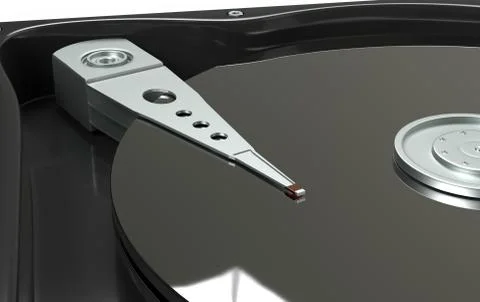 Closeup inside a hard disk drive HDD, magnetic surface and data reading Stock Illustration