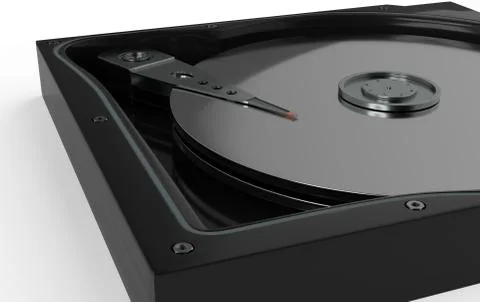 Closeup inside a hard disk drive HDD, magnetic surface and data reading Stock Illustration