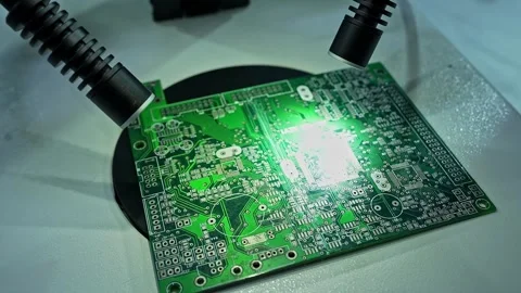 Closeup of Inspecting motherboard with stereo microscope with FusionOptics .. Stock Footage 259291124