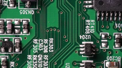 Closeup of an integrated circuit board from an assembled computer Stock Footage 73663247