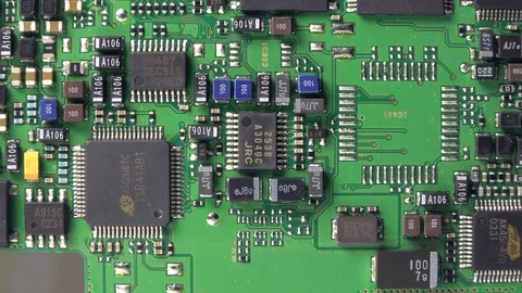 Closeup of an integrated circuit board from an assembled computer Stock Footage 73663260