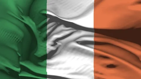 Closeup Ireland Flag Wave Loop waving in wind Realistic Ireland Flag backgro Stock Footage 322589005