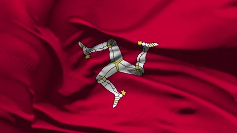 Closeup Isle of Man  Flag Wave Loop waving in wind Realistic Isle of Man  Fl Stock Footage 322589038