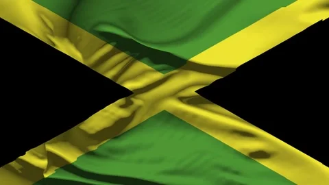 Closeup Jamaica  Flag Wave Loop waving in wind Realistic Jamaica Flag backgr Stock Footage 322589032