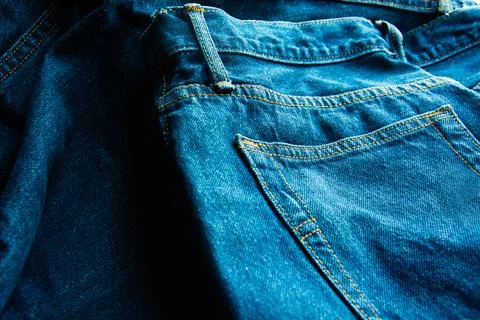 Closeup Of Jeans Texture Background, Lot Of Different Blue Jeans, Texture O.. Stock Photos