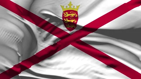 Closeup Jersey Flag Wave Loop waving in wind Realistic Jersey Flag backgroun Stock Footage 323176550