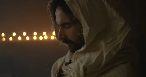 Closeup of Jesus Christ Praying with Closed Eyes Stock Footage 318430345