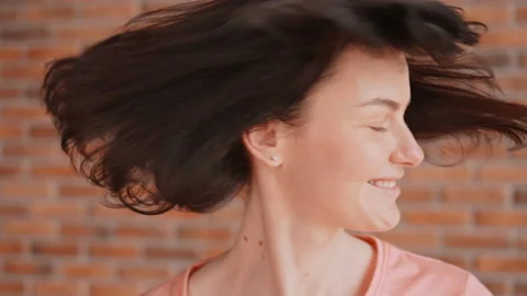 Closeup joyful female Stock Footage 160635842