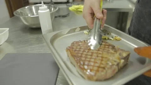 Closeup of juicy steak Stockbeeldmateriaal 83294987