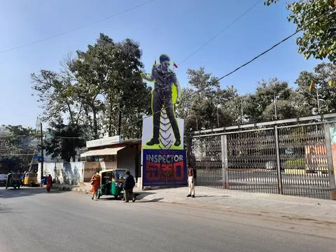 Closeup of Kannada Actor Prajwal Devraj son of Devraj cutout at the entrance  Stock Photos