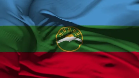 Closeup Karachay Cherkessia Flag Wave Loop waving in wind Realistic Karachay Stock Footage 324392040