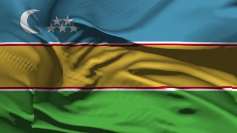 Closeup Karakalpakstan Flag Wave Loop waving in wind Realisti Stock Footage 324392051