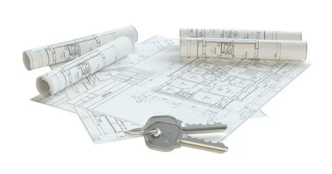 Closeup to keys on house plans 스톡 일러스트
