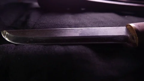 Closeup of a knife and a sharpener. 4K UHD Video stock 72920048