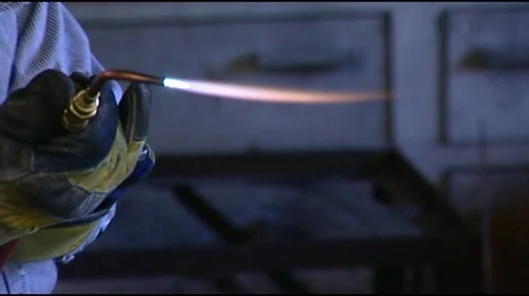 Closeup of Knife Maker with Blowtorch Stock Footage 93204482