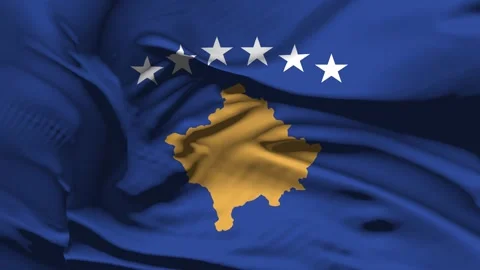 Closeup Kosovo Flag Wave Loop waving in wind Realistic Kosovo Flag backgroun Video stock 325359270