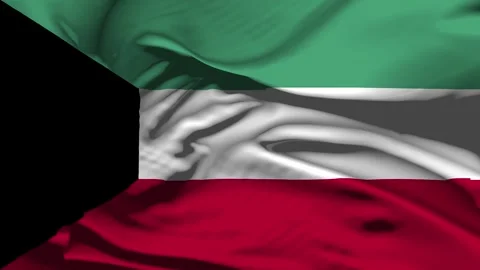 Closeup Kuwait  Flag Wave Loop waving in wind Realistic Kuwait  Flag backgro Stock Footage 325359282
