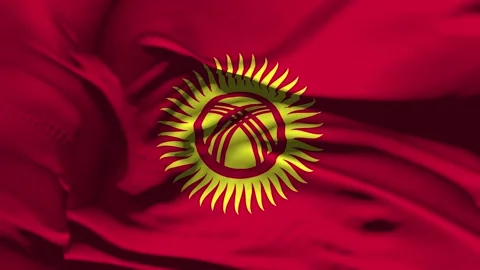 Closeup Kyrgyzstan Flag Wave Loop waving in wind Realistic Kyrgyzstan Flag b Stock Footage 325764523