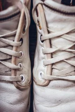 Closeup lacing background texture for design. Top view image of white sneaker Stock Photos