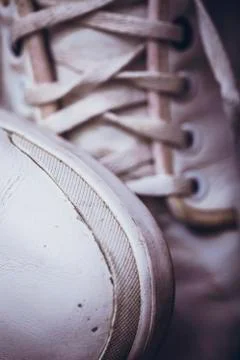 Closeup lacing background texture for design. Top view image of white sneaker Foto stock