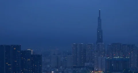 Closeup of landmark 81 evening Stock Footage 97215982