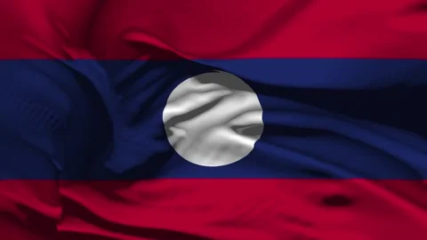 Closeup Laos Flag Wave Loop waving in wind Realistic Laos Flag background Stock Footage 325764530