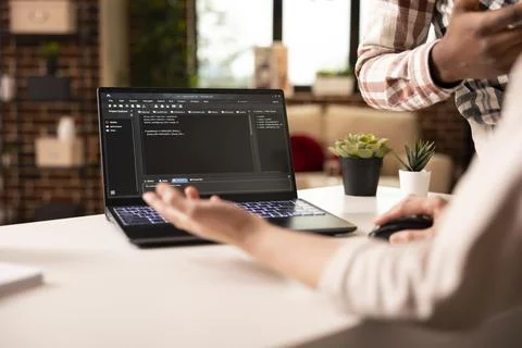 Closeup on laptop displaying programming language Stock-Fotos