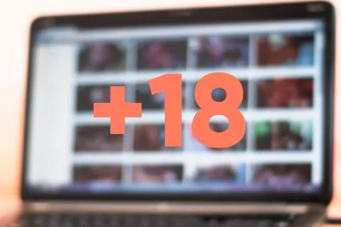 Closeup of the laptop screen, illegal content, adult only Stock Photos