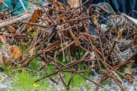 Closeup of large iron grappling hooks Stock Photos