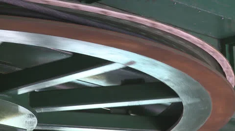 Closeup of large tram wheel turning Stock Footage 25510507
