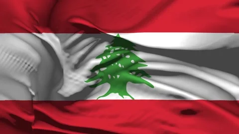 Closeup Lebanon Flag Wave Loop waving in wind Realistic Lebanon Flag backgro Video stock 325764534