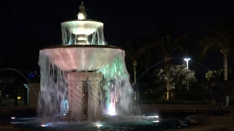 Closeup Left Side Colorful Rainbow Waterfall At Resort At Night Vacation Vil 動画素材 127146809