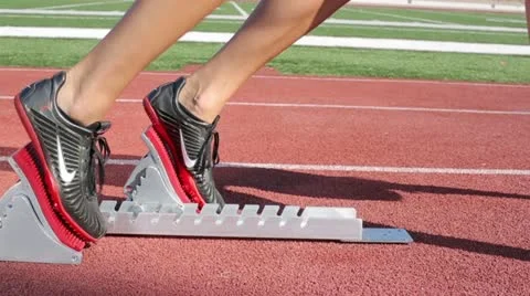 Closeup Legs at Starting Block Slow Motion Stock Footage 12259140