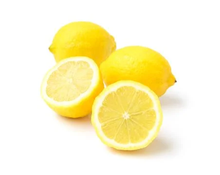 Closeup lemon fruit and slice on white background Stock Photos