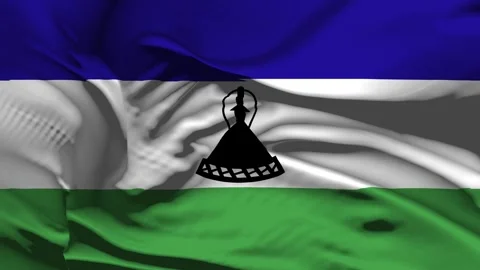 Closeup Lesotho Flag Wave Loop waving in wind Realistic Lesotho Flag backgro Stock Footage 327107964