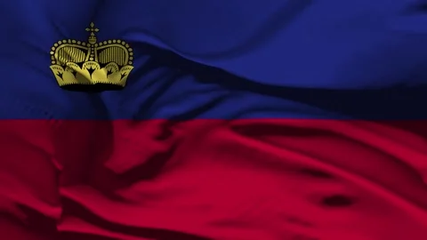 Closeup Liechtenstein Flag Wave Loop waving in wind Realistic Liechtenstein Stock Footage 327631722