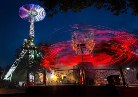 Closeup of light traces from 'Evolution' and 'Air' in the background at St Giles Stock Photos