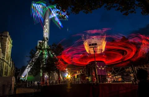 Closeup of light traces from 'Evolution' and 'Air' in the background at St Giles Stock Photos