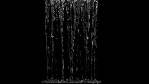 Closeup Liquid Waterfall falling splash on front view on black background. Stock Footage 336760478