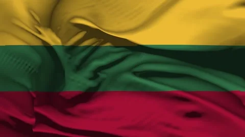 Closeup Lithuania Flag Wave Loop waving in wind Realistic Lithuania Flag bac Stock Footage 327631723