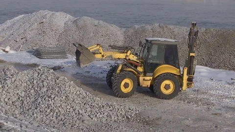 Closeup loader excavator at road construction work. 库存影片 84024207