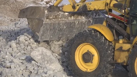 Closeup loader excavator at road construction work. Stock Footage 84024215