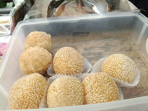 Closeup of local cake filled with mashed green bean Stock Photos